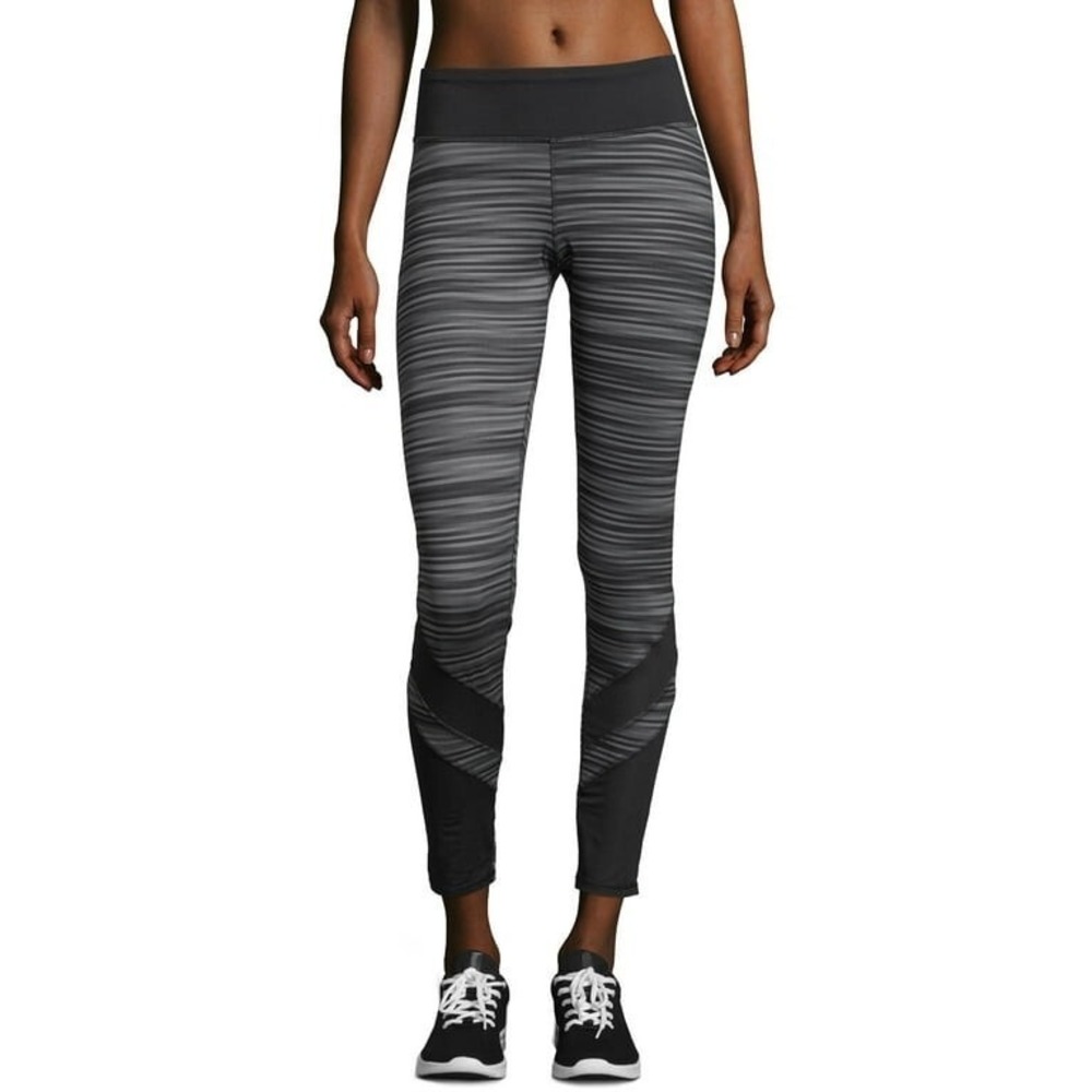 New Hanes Sport Womens Performance Black / Gray Glitch Stripe Leggings sz Large